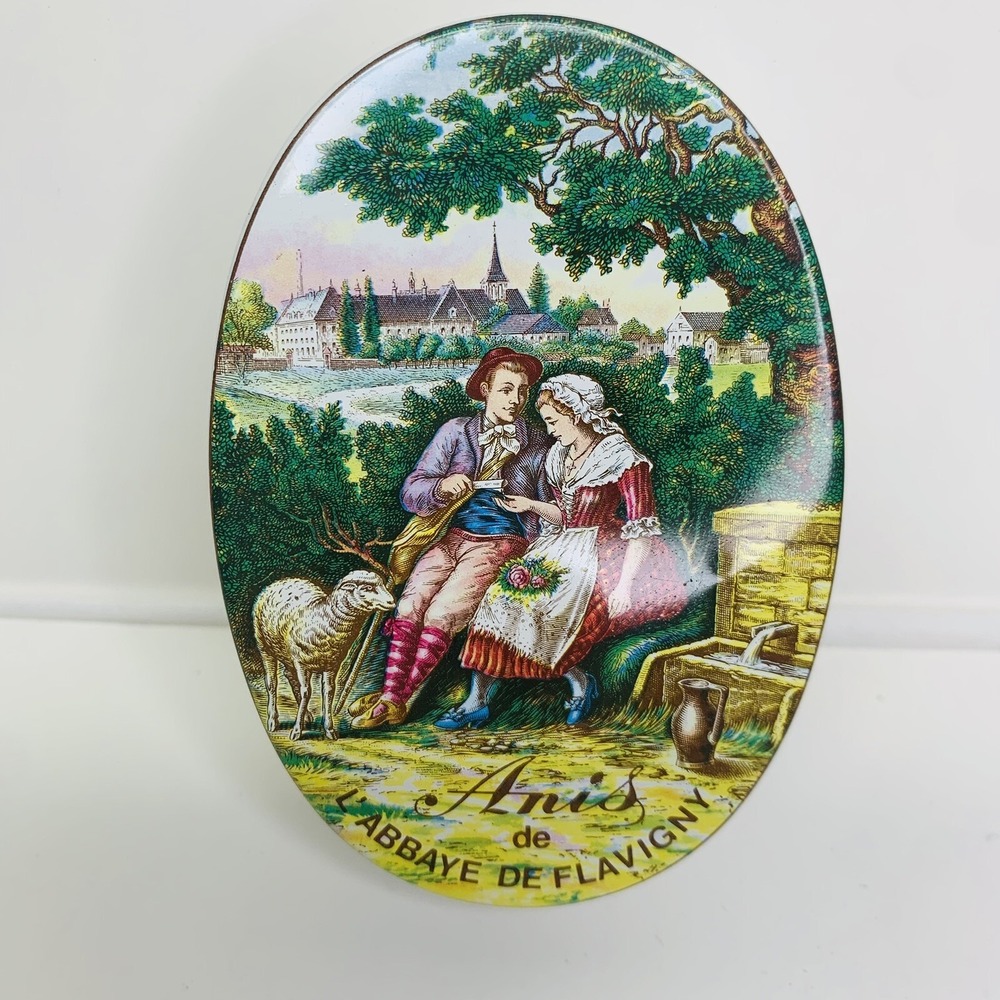 Vintage candy tin box ANIS Abbaye‎ de Flavigny antique sweet France container